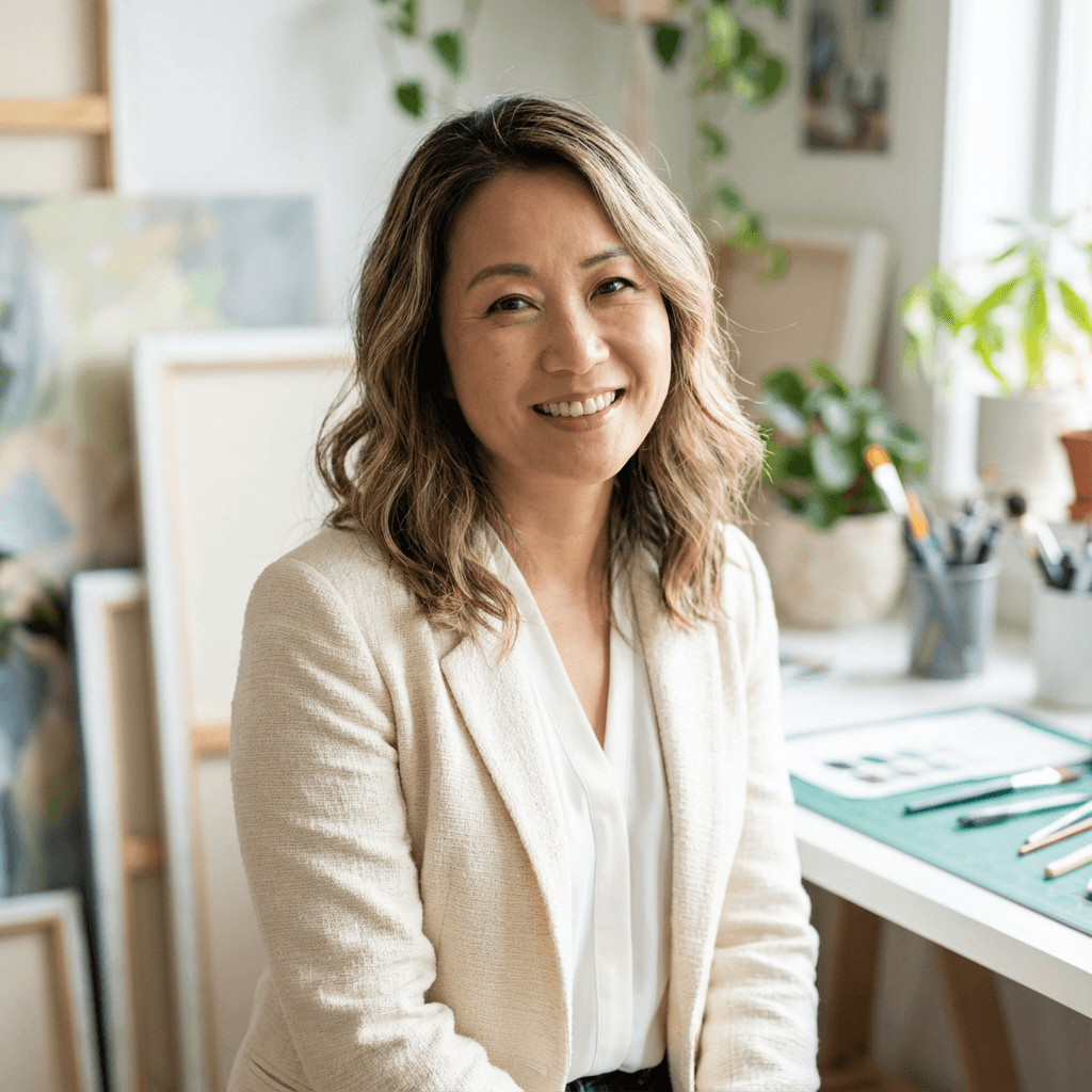 Female design studio principal in her late 40s in a modern office