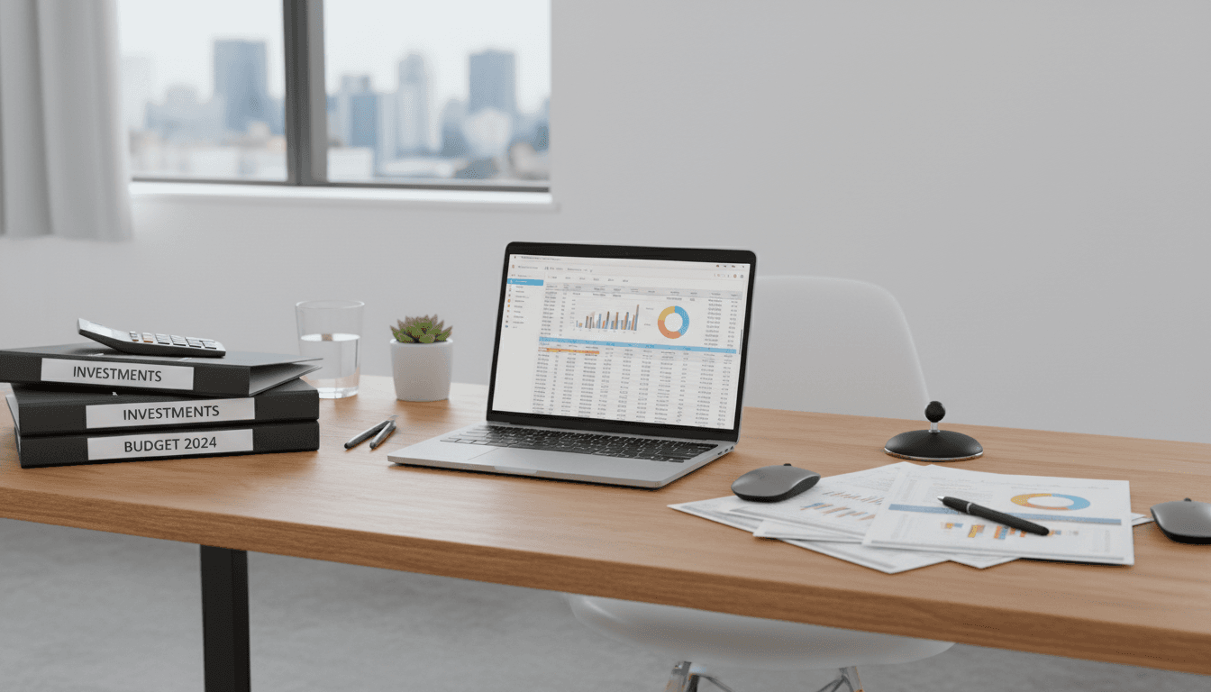 Bookkeeper organizing financial documents on a clean desk